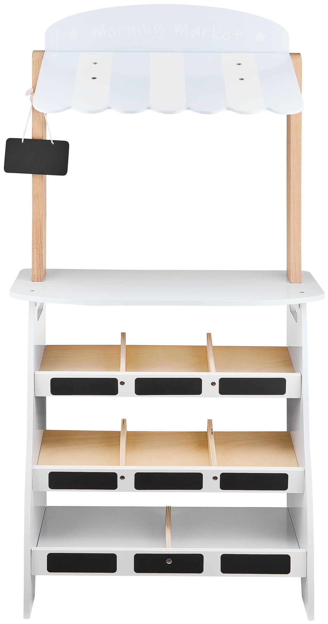 Vihanneskauppa - puinen koju, jossa on laatikoita, kassakone ja terminaali