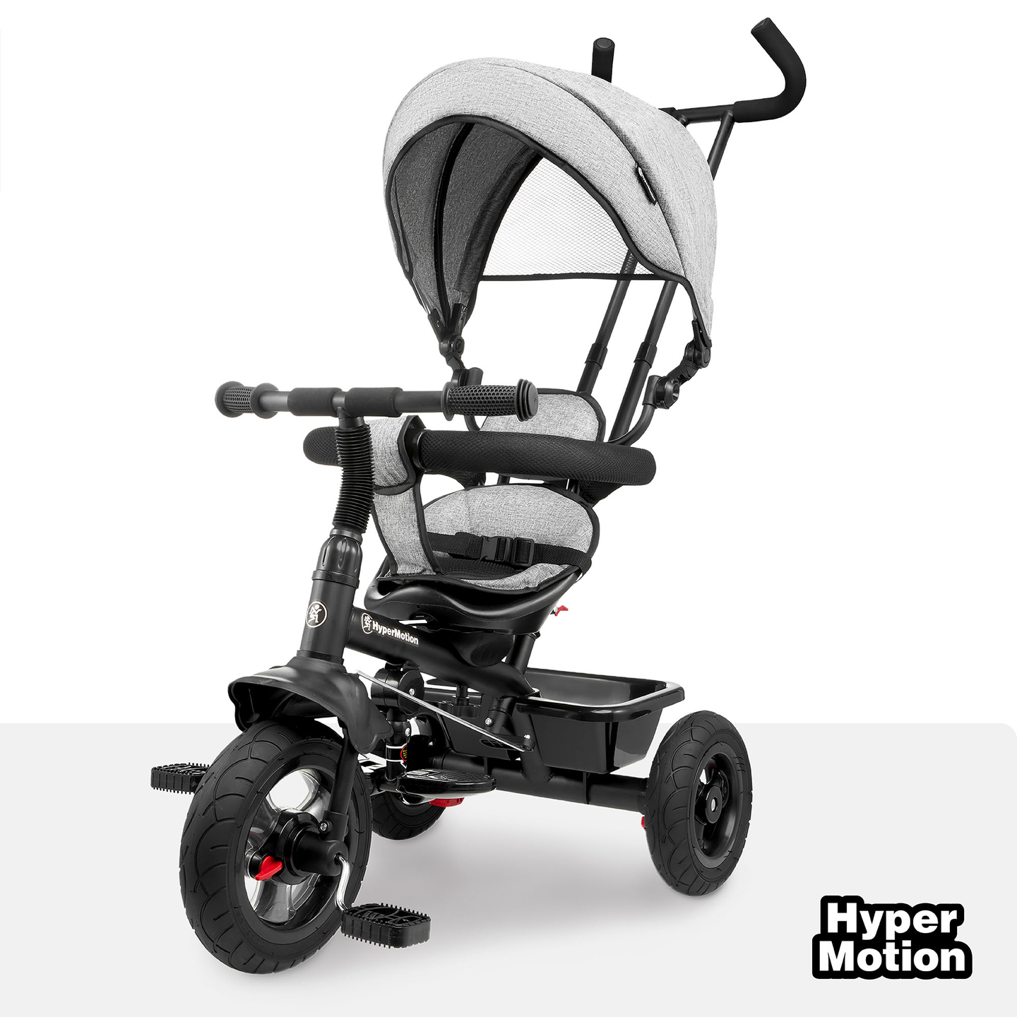 Kolmipyörä 1-4-vuotiaille lapsille - TOBI FREY - harmaa väri - kääntyvä - pumpatut pyörät + työntöaisa