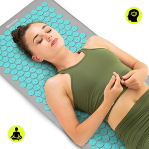 Suuri akupunktiomatto tyynyllä ja päällisellä - 130 cm HyperMotion harmaa-minttu