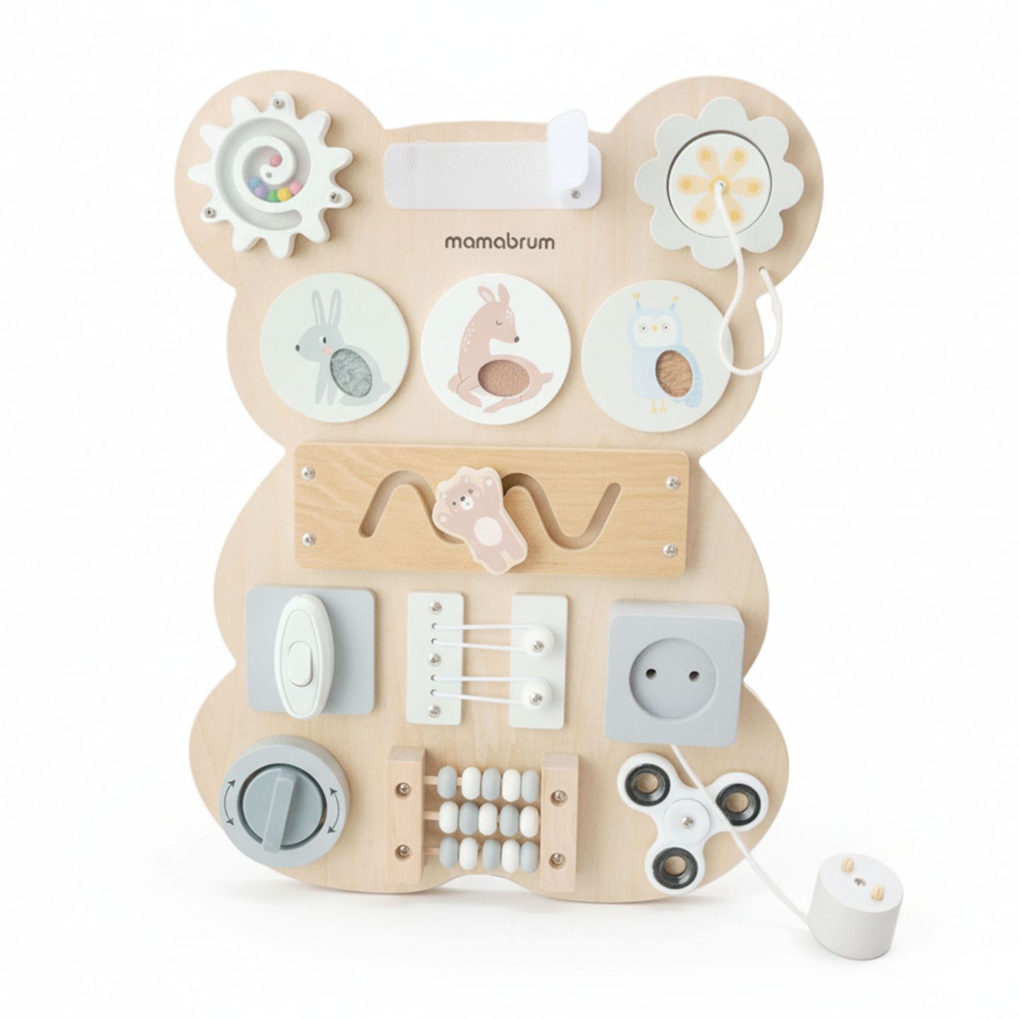 Puinen Montessori-nallekarhumanipulaatiolauta - itsenäisyyden aistioppimiseen: tarranauha, tulppa, sokkelo, napsahdusnuppi