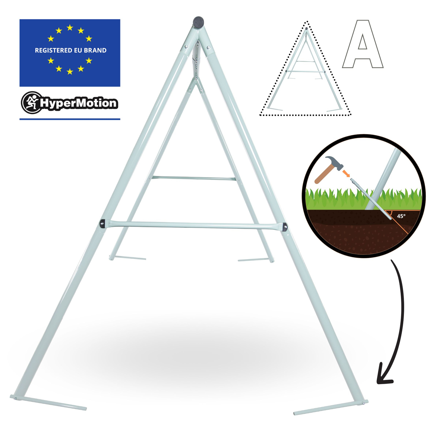 Kaksinkertainen puutarhakeinu rungolla ja köysillä - istuin ja haikarapesä