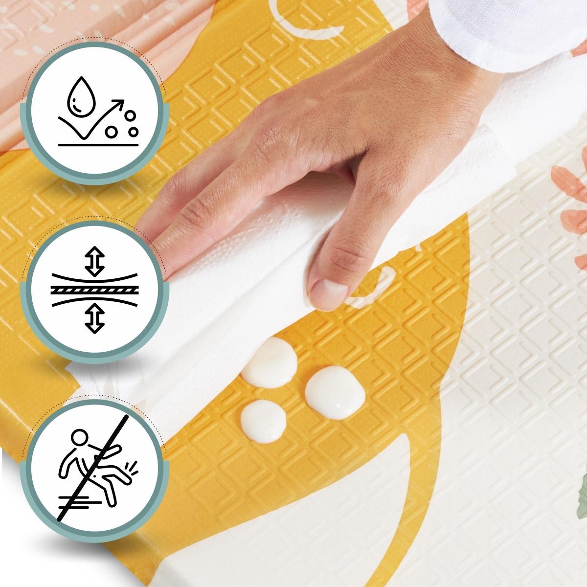 Kaksipuolinen kokoontaitettava vaahtomuovimatto 180 x 120 x 1cm - Eksoottiset elefantit / Hento harmaa