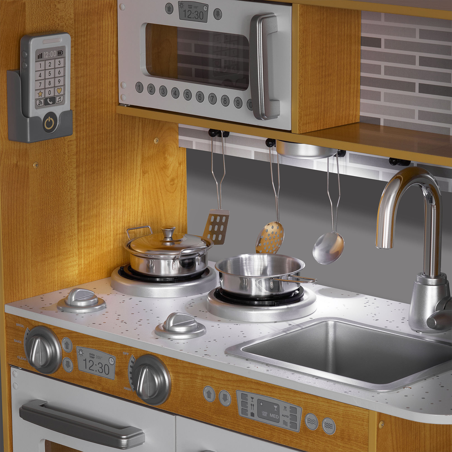 XXL puinen keittiö LED-valaistuksella, esiliina ja lisävarusteet