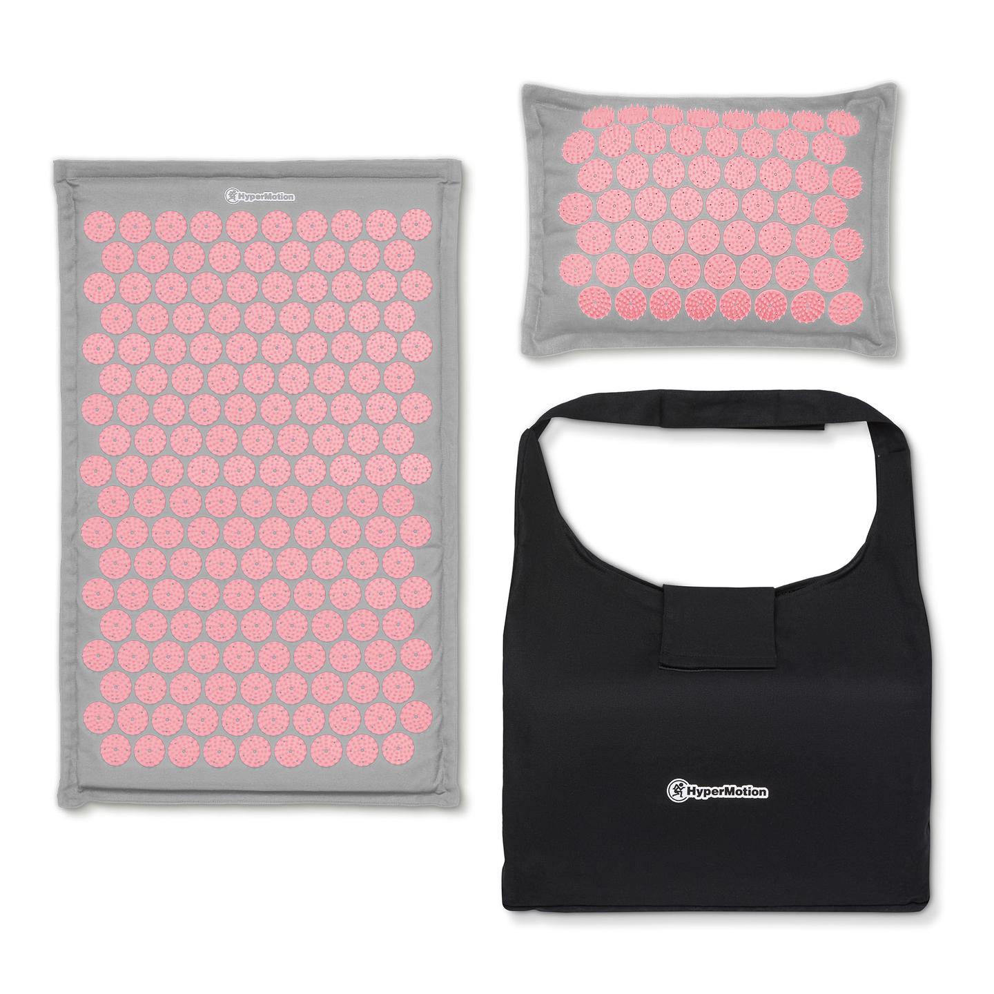 ECO-pellava-akupunktiomatto kookoskuidulla ja tattarityynyllä – 68 cm HyperMotion harmaa ja pinkki