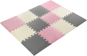Vaahtomuovipalapeli 12kpl. - opettavainen vaahtomuovimatto 120 x 90 x 1.2cm reunuksella - vaaleanpunainen