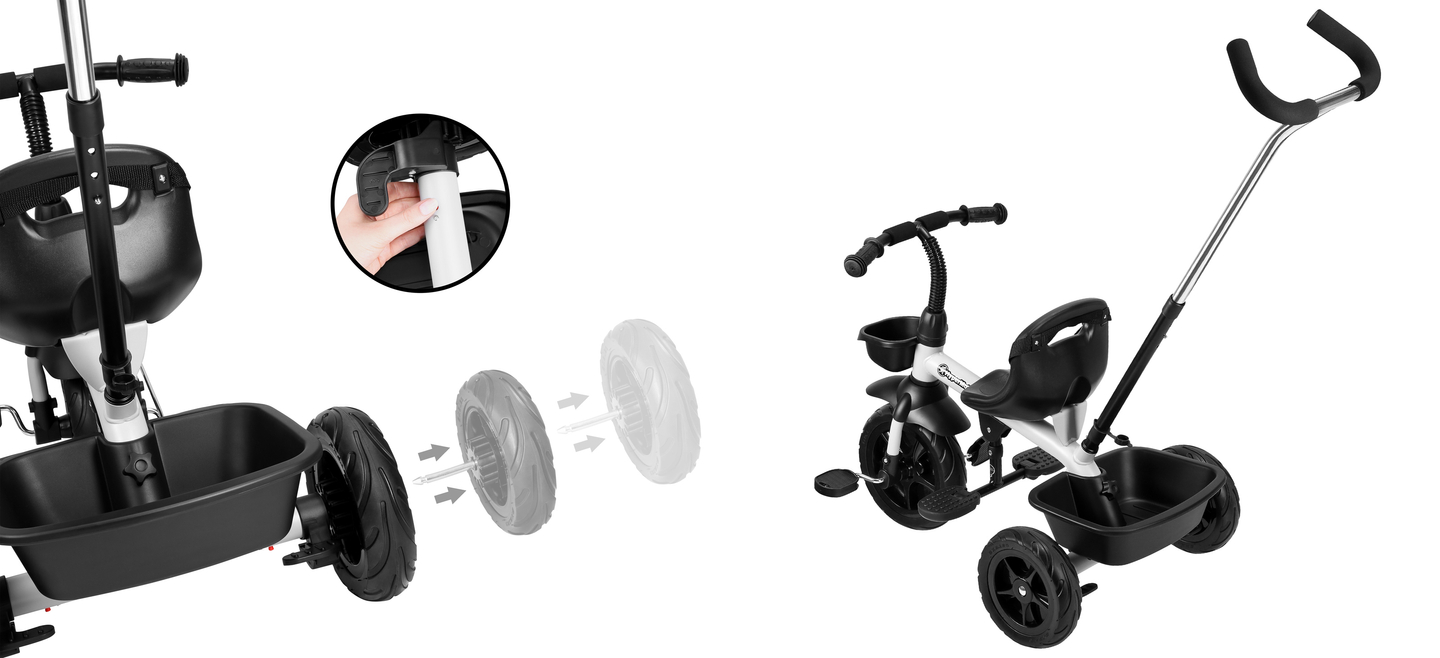 HyperMotion TOBI VECTOR kolmipyörä - ikuiset puhallettavat pyörät + työntötanko. Väri: vaaleanharmaa.