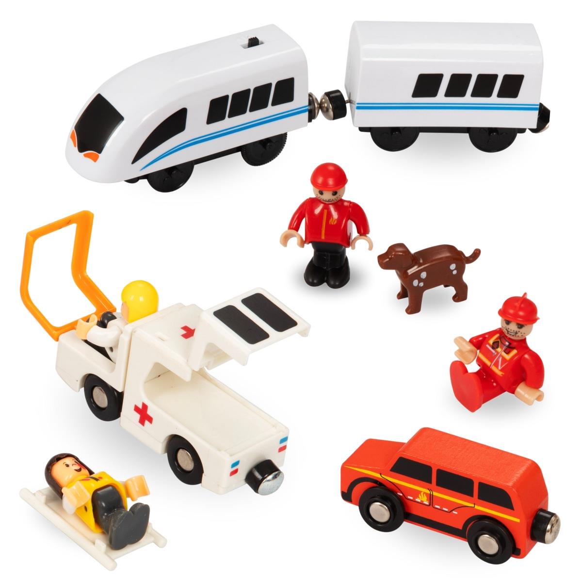 Puinen rautatie, akkujuna - Palokunta, raiteet, autot, sillat, puomi