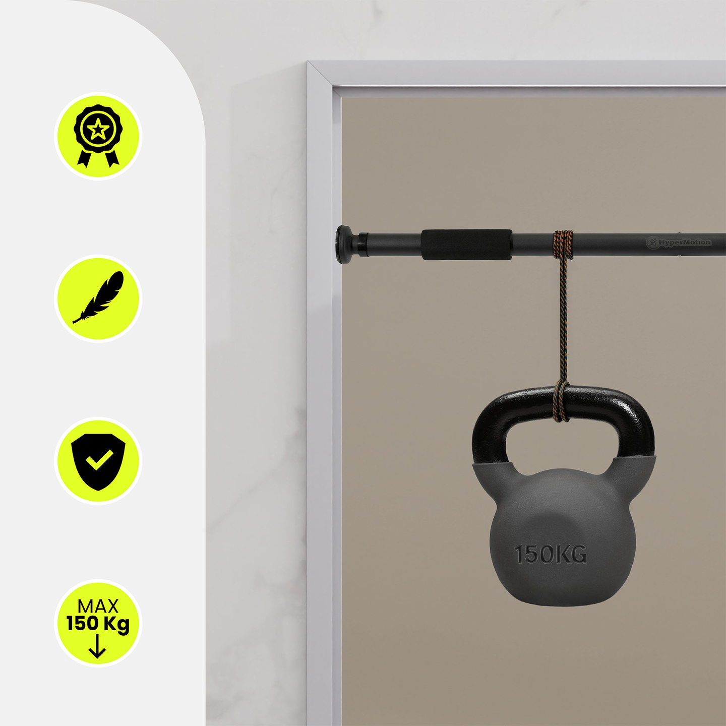 HyperMotion säädettävä leuanvetotanko 80-130 cm, 150 kg, musta