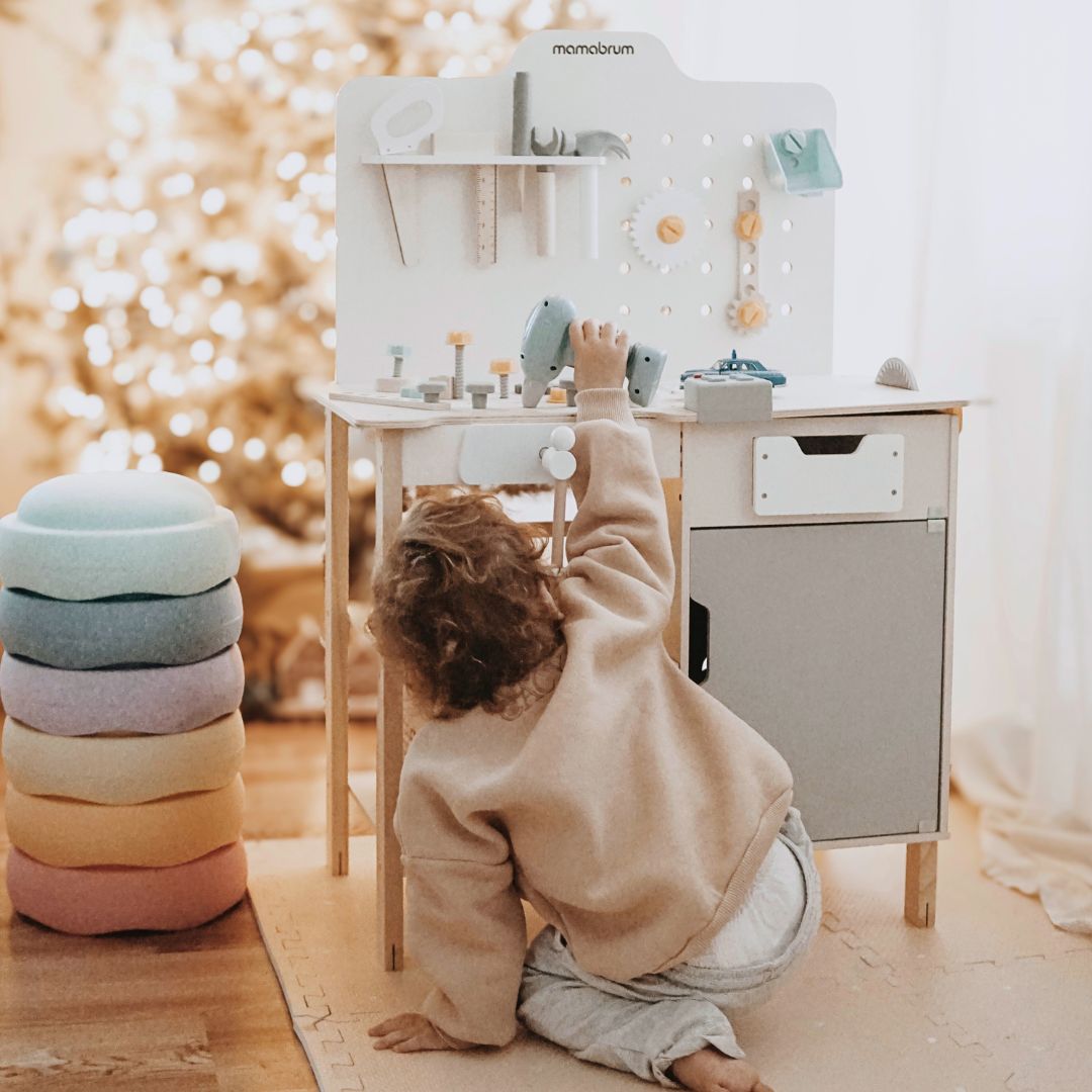 XXL Suuri puinen työpaja työkaluineen - DIY-sarja, 74 elementtiä