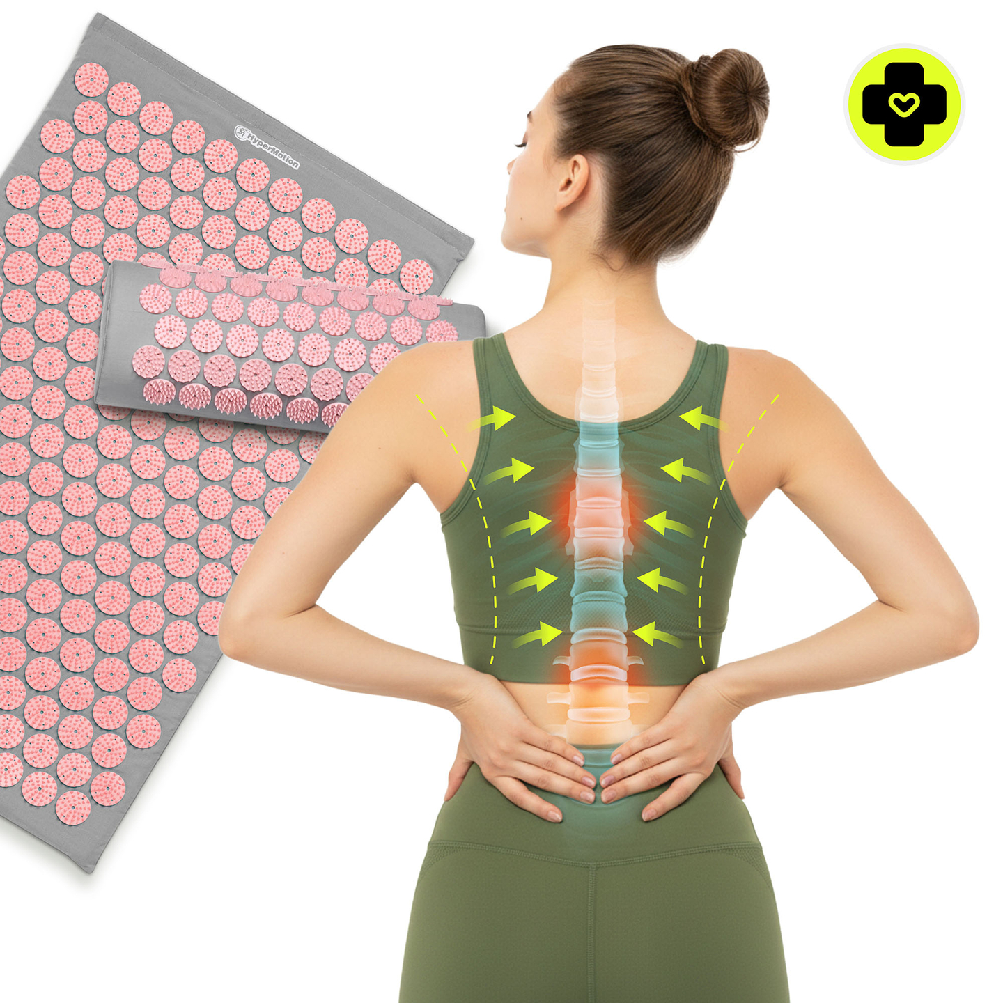 Akupunktiomatto tyynyllä ja päällisellä - 72 cm HyperMotion harmaa ja pinkki