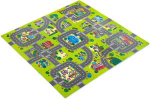 Opettavainen vaahtomuovinen palapelimatto 90 x 90 x 1cm reunuksella - EVA vaahtomuovi - kuvio: kaupungin tiet kadut