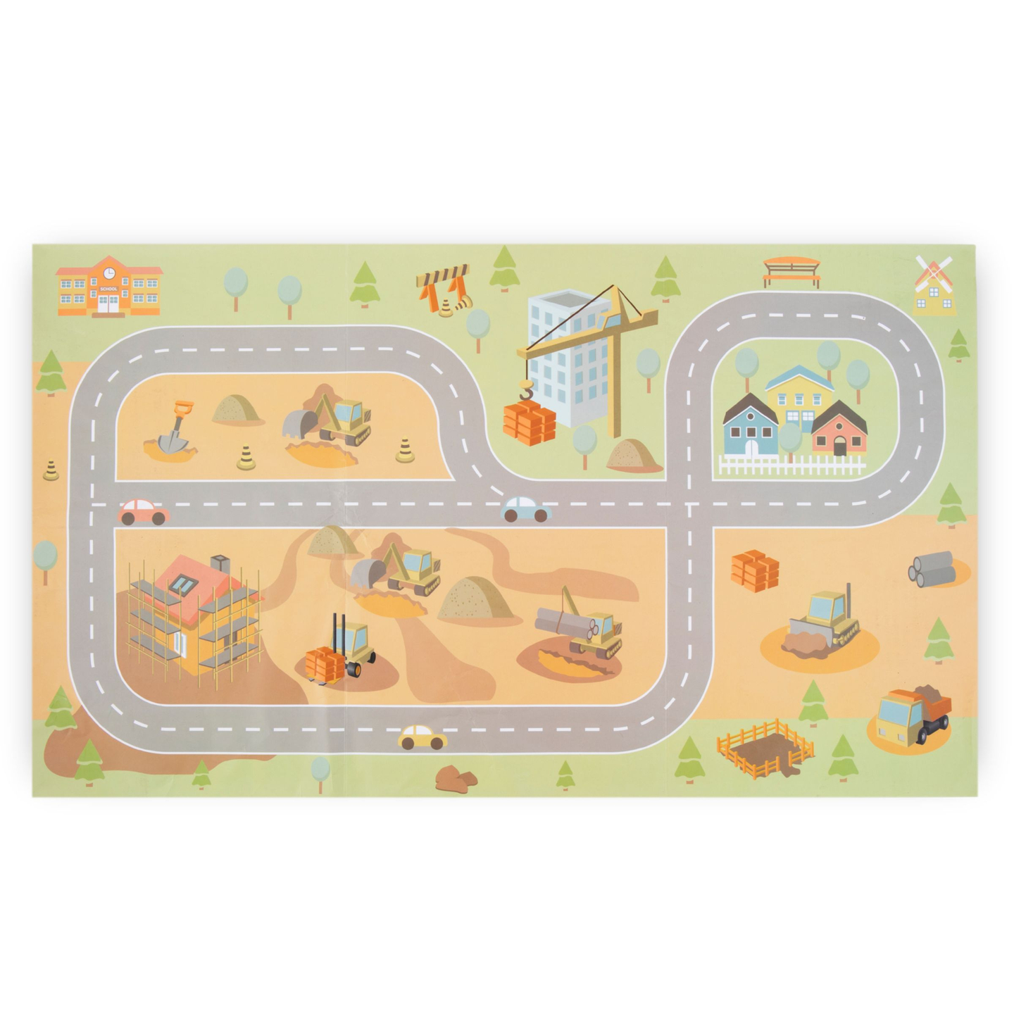 Puurakennustyömaa, jossa on suuri liikkuva nosturi ja ajoneuvoja, torninosturi