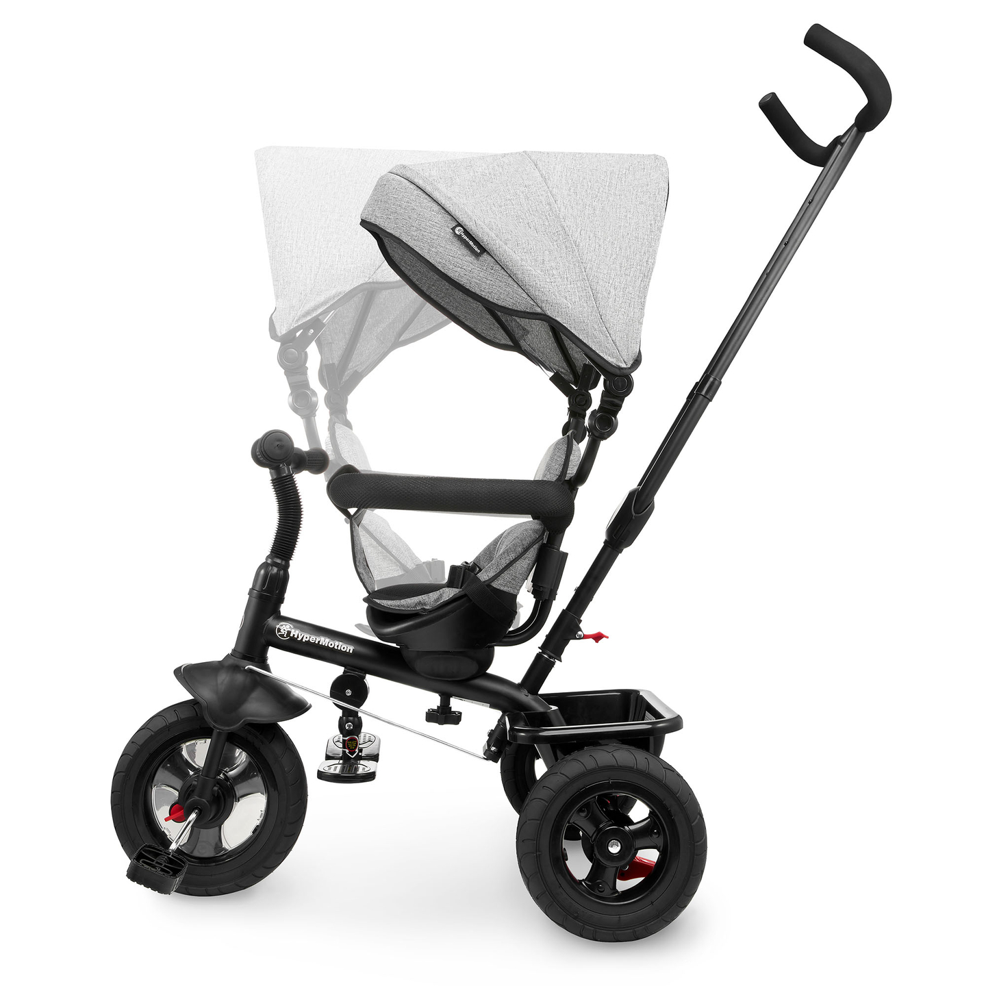 Kolmipyörä 1-4-vuotiaille lapsille - TOBI FREY - harmaa väri - kääntyvä - pumpatut pyörät + työntöaisa