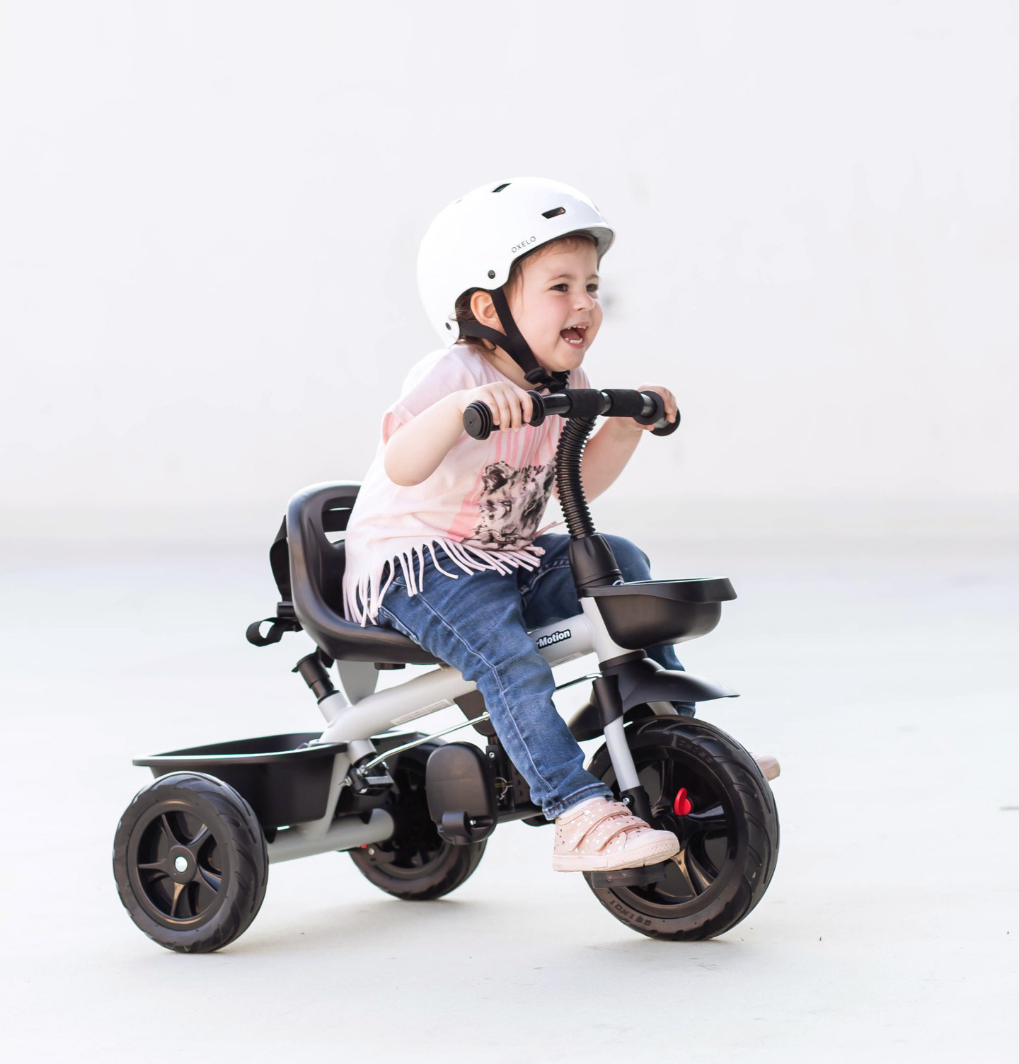 HyperMotion TOBI VECTOR kolmipyörä - ikuiset puhallettavat pyörät + työntötanko. Väri: vaaleanharmaa.