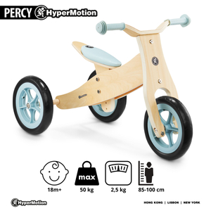 Puinen kolmipyörä ja tasapainopyörä 2in1 - HyperMotion PERCY - sininen