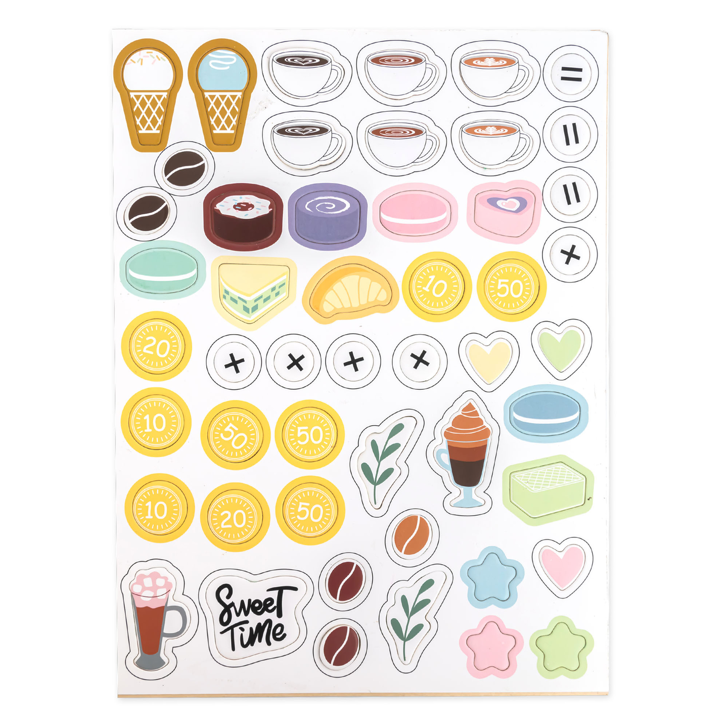 Suuri puinen jäätelöbaari, jossa on magneettitaulu, kahvinkeitin sekä jäätelö- ja jälkiruokasetti - yli 70 palaa!