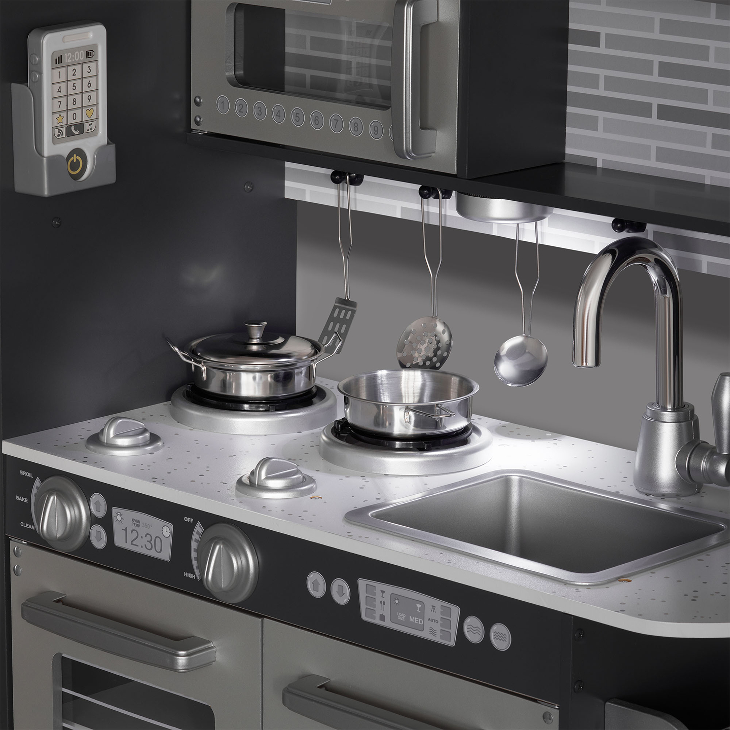 XXL puinen keittiö LED-valaistuksella, esiliina ja lisävarusteet