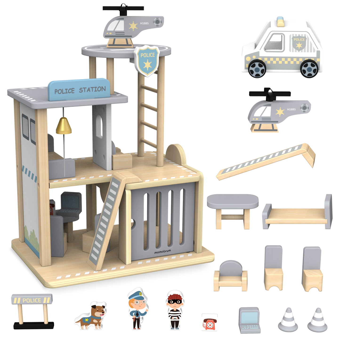 Puinen poliisiasema tarvikkeineen