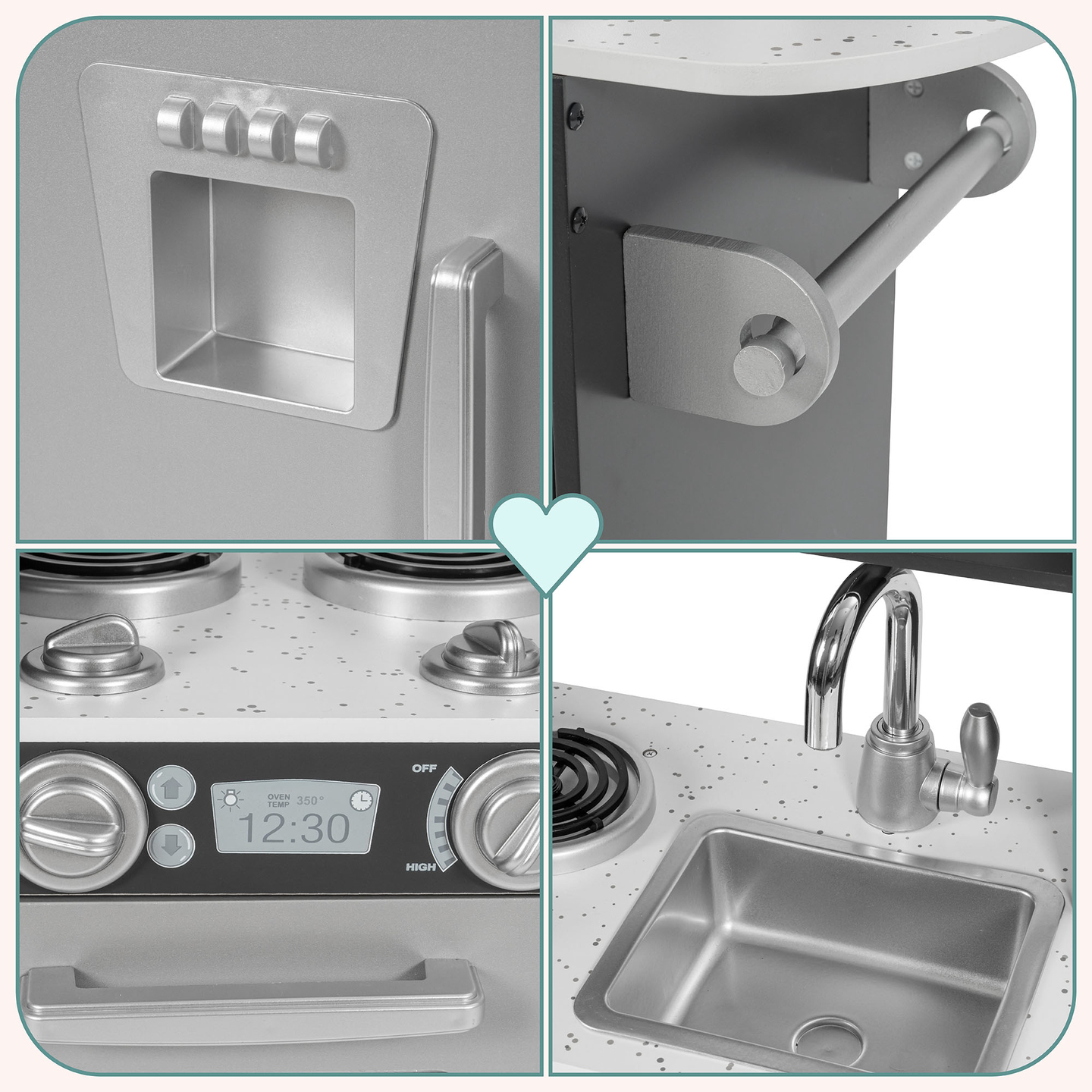 XXL puinen keittiö LED-valaistuksella, esiliina ja lisävarusteet