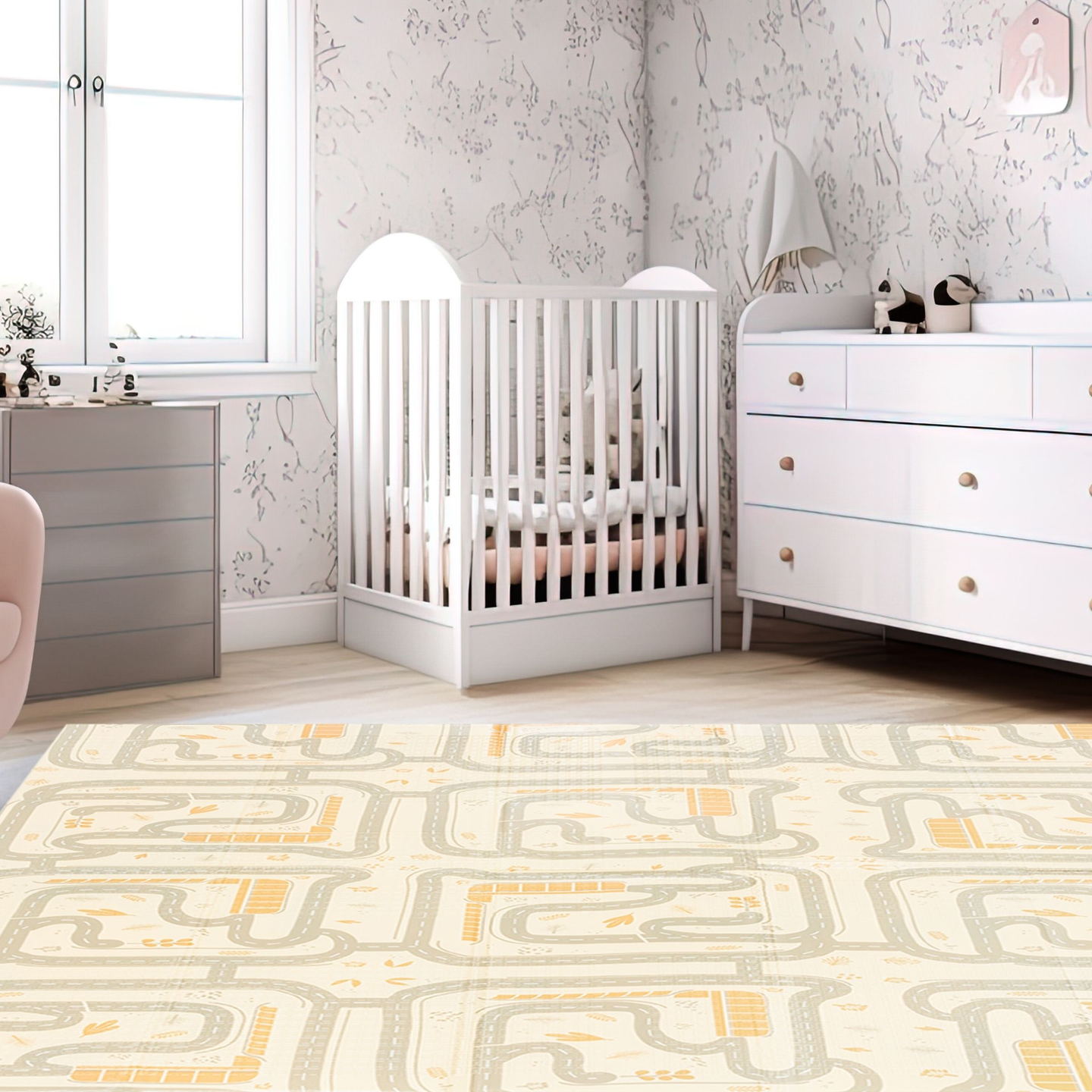 Kaksipuolinen taitettava vaahtomuovimatto 180 x 120 x 1 cm - Magic Forest/Autumn Streets - boho