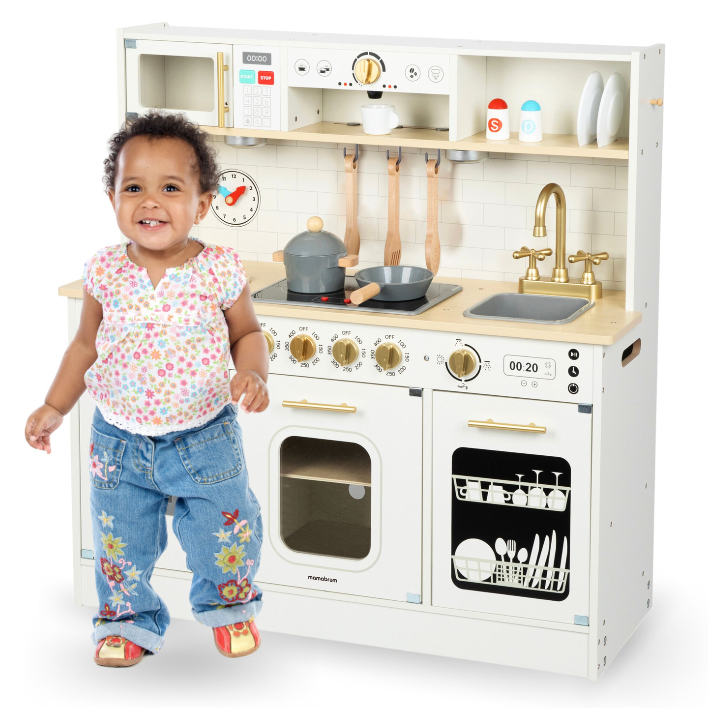 Interaktiivinen XXL-puinen keittiö lisävarusteilla ja LED-valaistuksella - kaksitasoinen