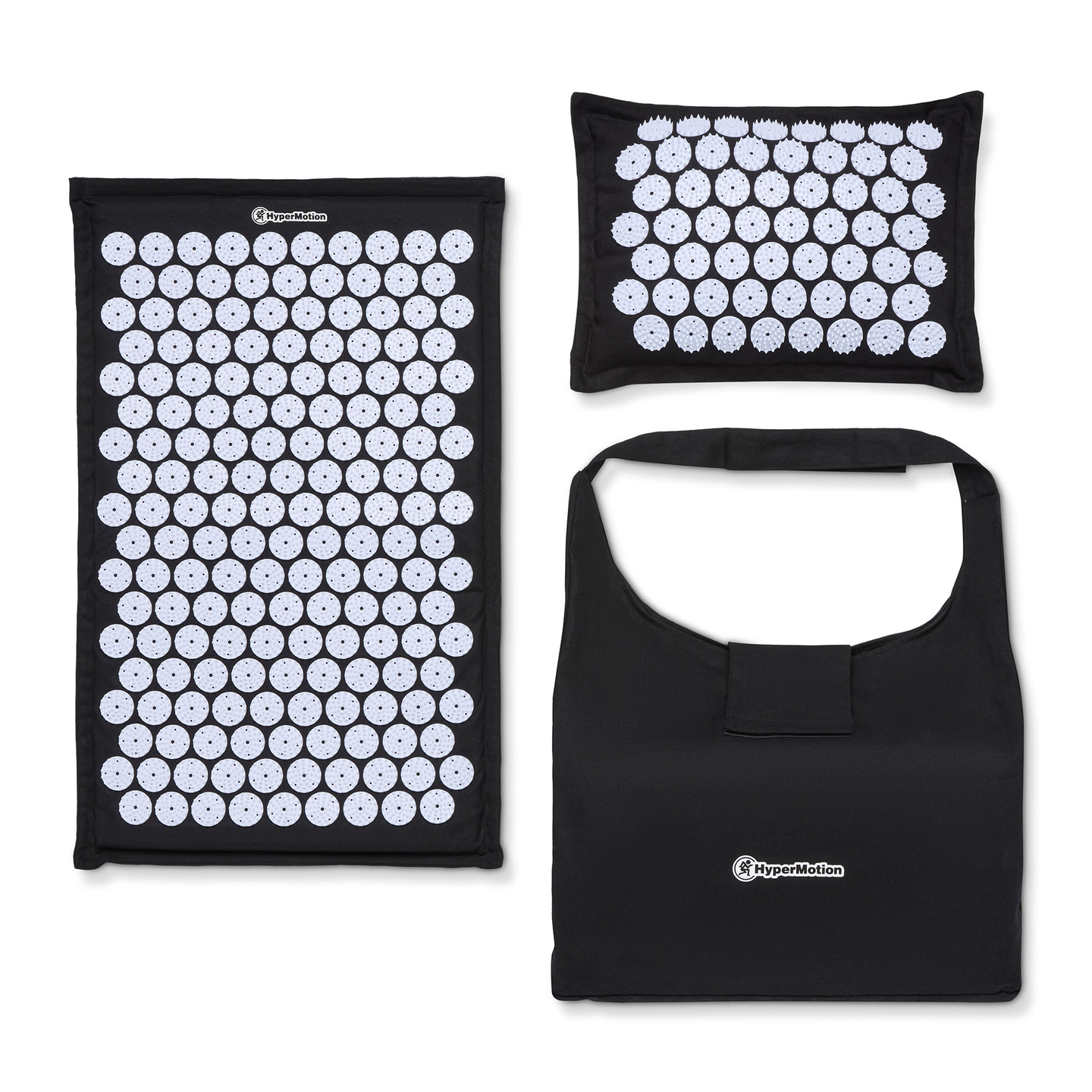 ECO-pellava-akupunktiomatto kookoskuidulla ja tattarityynyllä – 68 cm HyperMotion mustavalkoinen