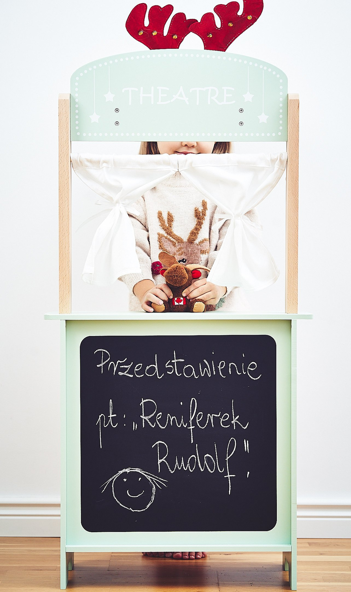 Suuri puukauppa - koju ja teatteri 2 in 1, jossa on vaaka, maksupääte, hedelmiä ja vihanneksia