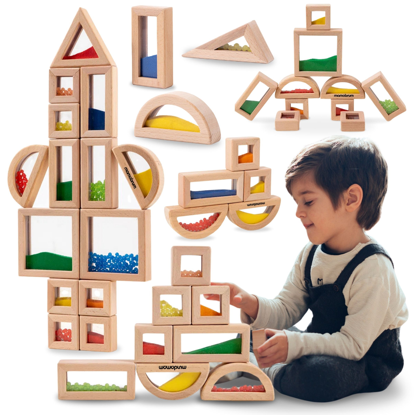 Puisten aistipalikoiden setti erilaisilla täytteillä - 15 kappaletta