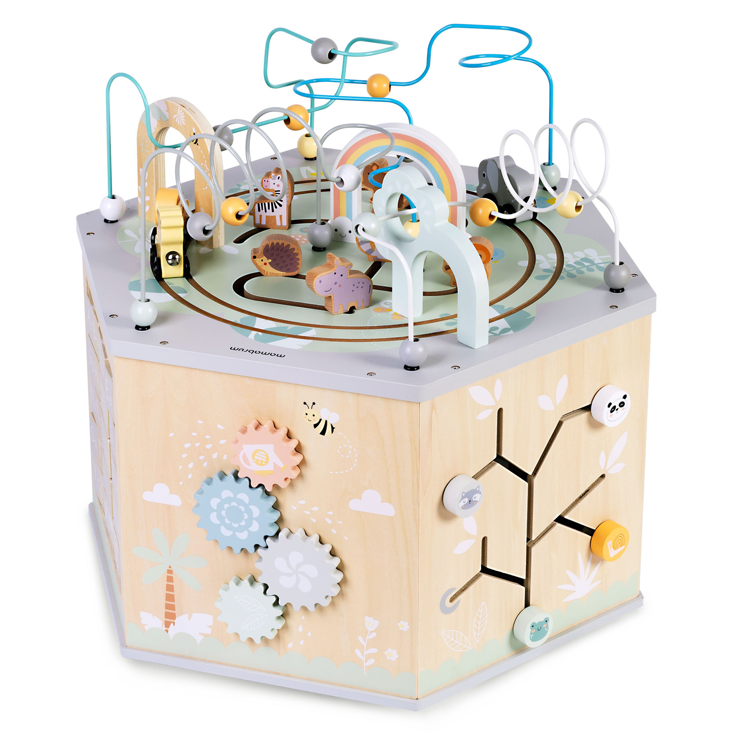 Suuri puinen opetuskuutio - Montessori-lelu, jossa on magneettijuna ja moottorilenkit