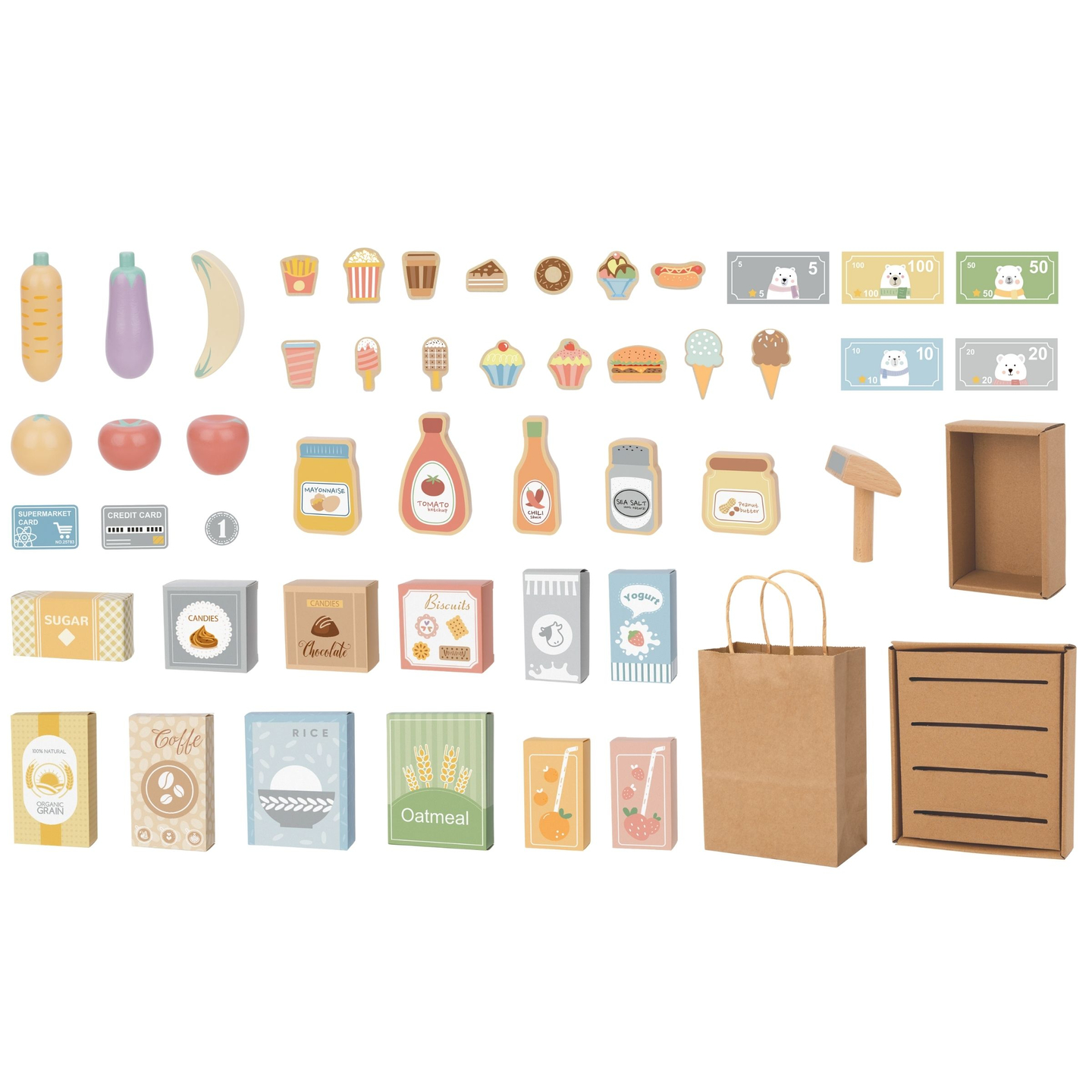 Puinen vihannesmarkkinat - suuri XXL-koju, myymälä, jossa on leikkikassakone