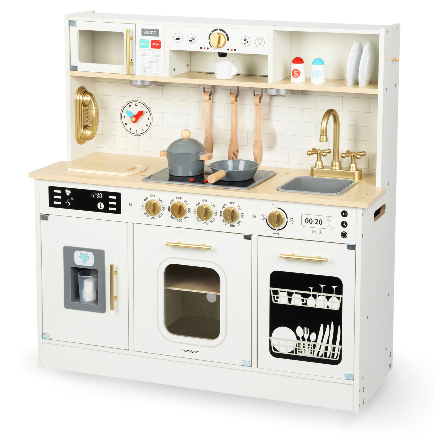 Interaktiivinen XXL-puinen keittiö lisävarusteilla ja LED-valaistuksella - kaksitasoinen