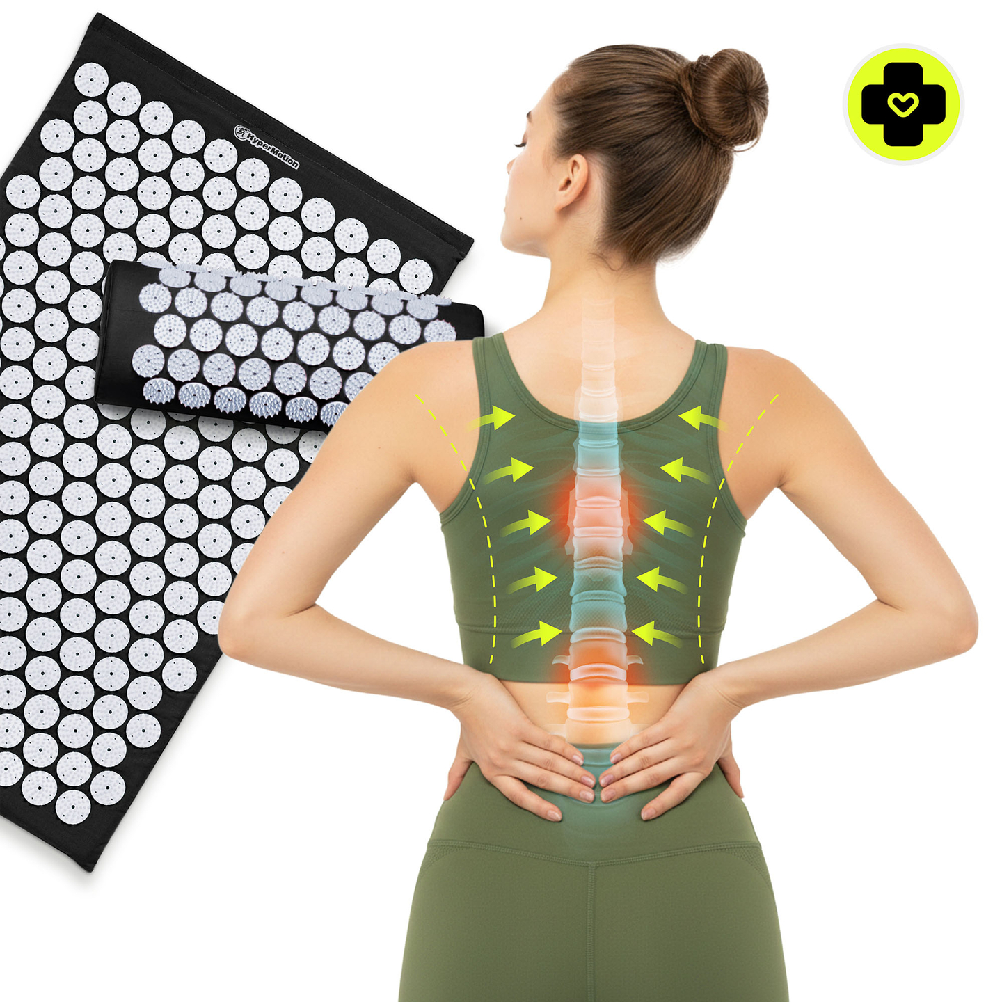 Akupunktiomatto tyynyllä ja päällisellä - 72 cm HyperMotion mustavalkoinen