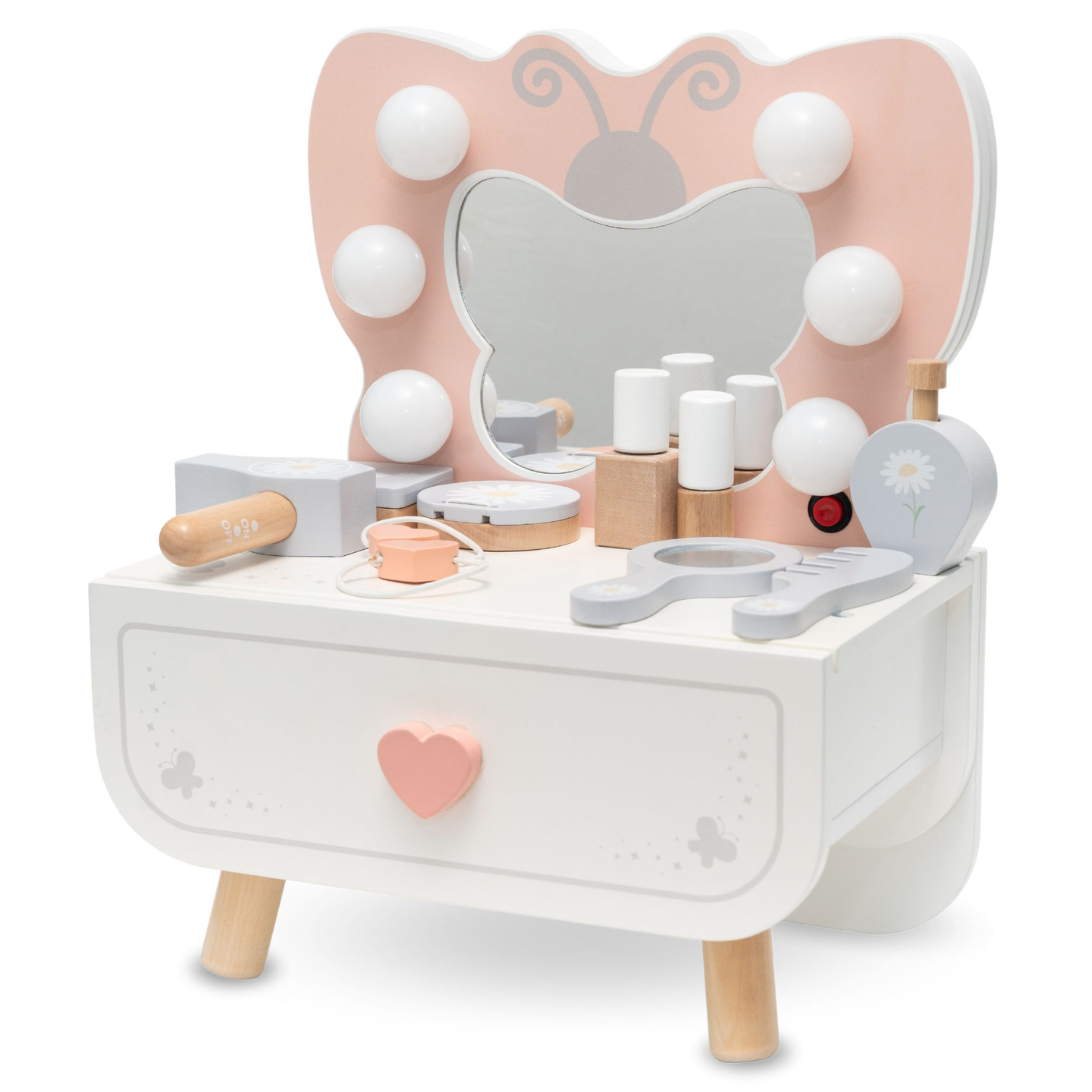 Puinen mini pukeutumispöytä LED-valaistuksella - Butterfly