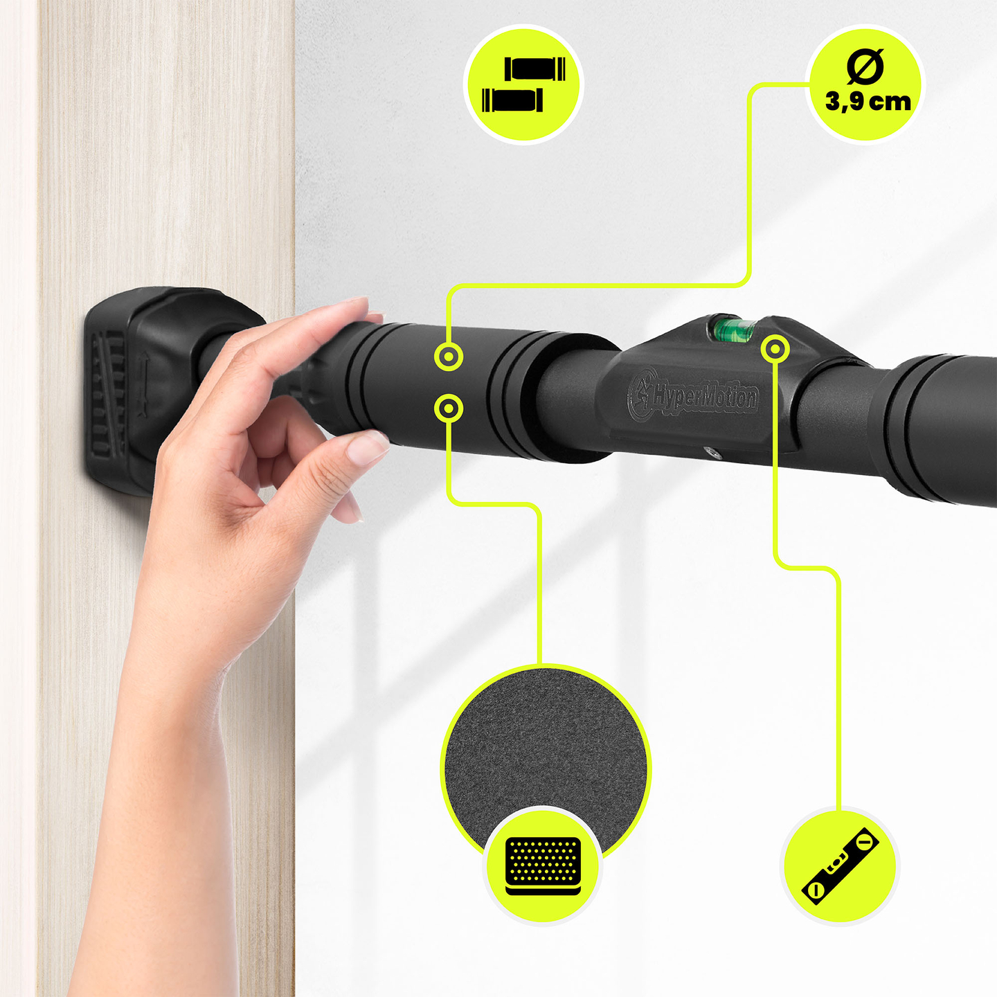 HyperMotion säädettävä leuanvetotanko 74-100 cm, 200 kg, musta