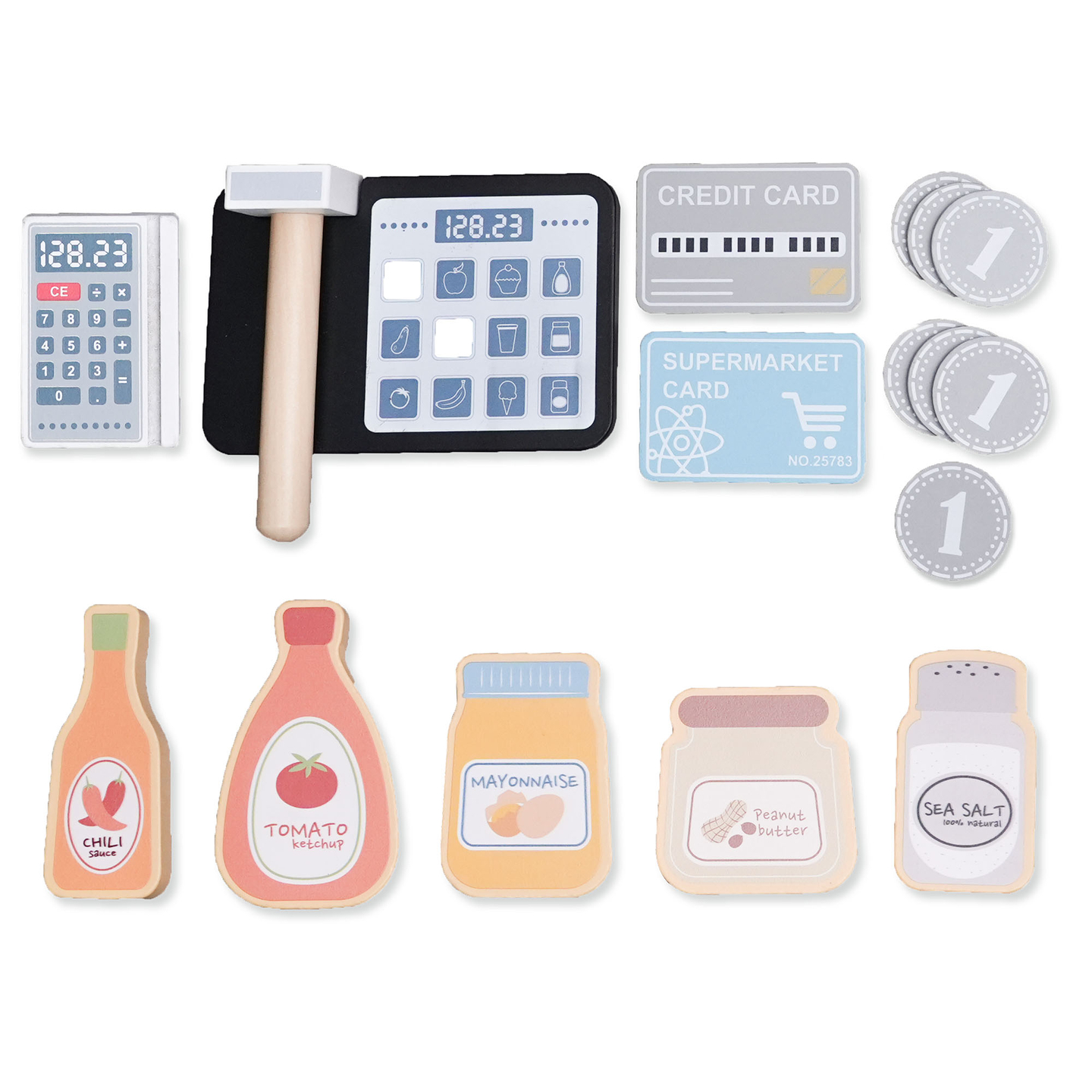 Suuri puinen XXXL-myymälä lapsille pikaruokapalkalla - Kulmakauppa + kahvinkeitin + uuni + jääkaappi - 106 ac.