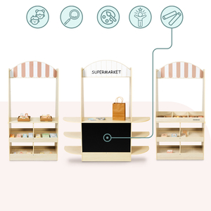 Suuri puinen lastenkauppa liitutaululla - 91 osaa shoppailun iloon!