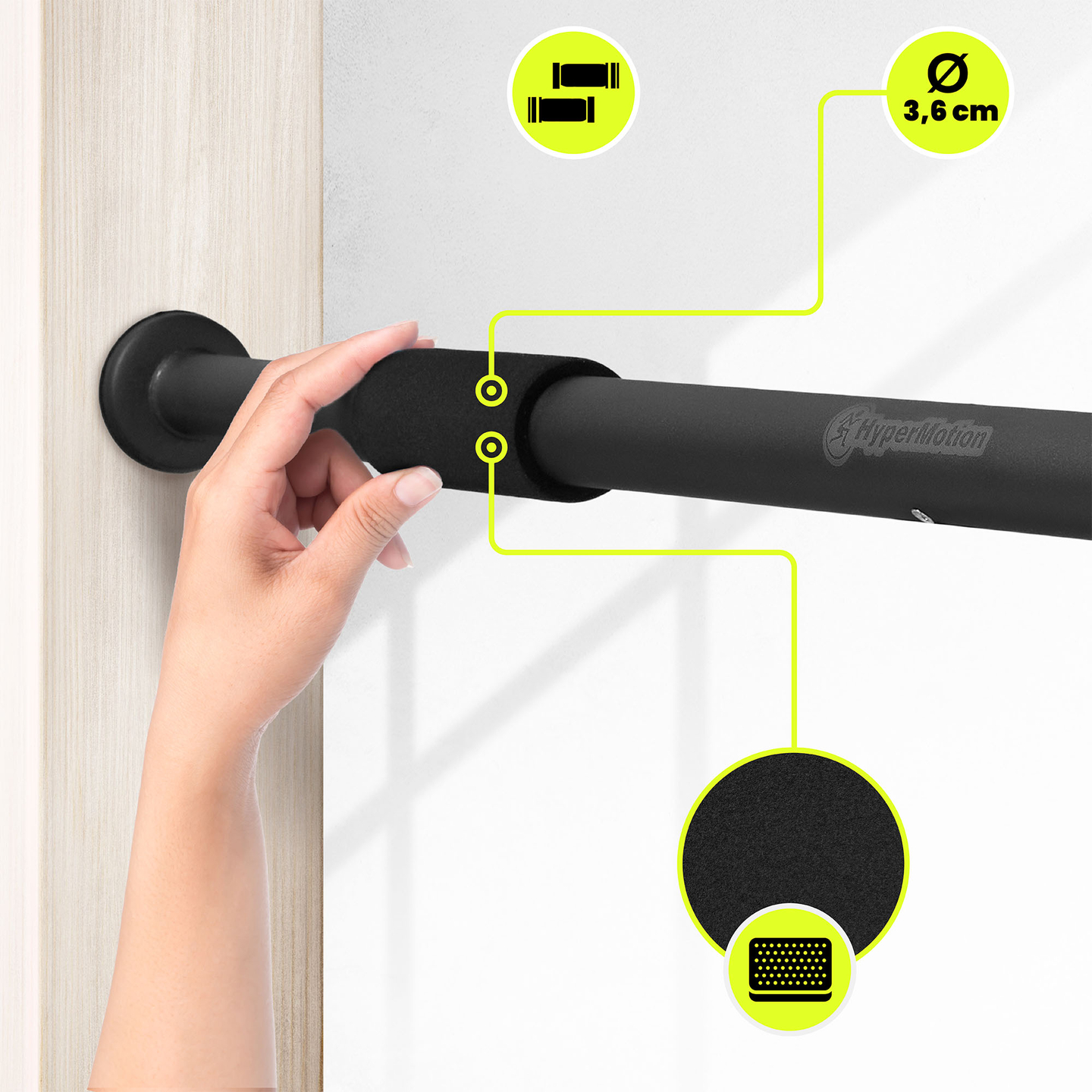 HyperMotion säädettävä leuanvetotanko 80-130 cm, 150 kg, musta