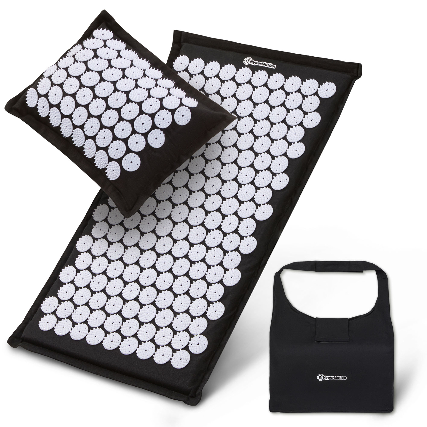 ECO-pellava-akupunktiomatto kookoskuidulla ja tattarityynyllä – 68 cm HyperMotion mustavalkoinen