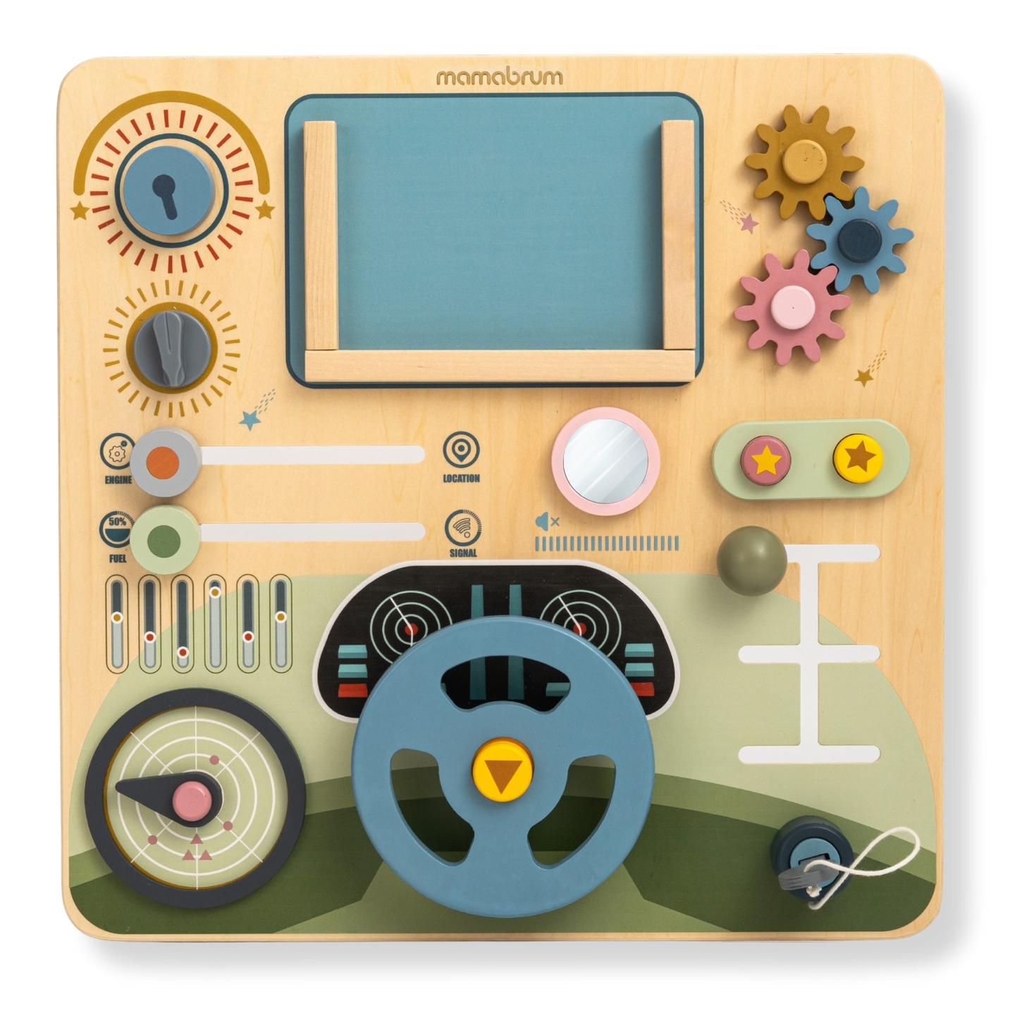 Puinen Montessori-lauta 2-in-1 Ohjaamo pienelle kuljettajalle ja lentäjälle – ohjauspyörä, vaihdekeppi, matkakartat, tutka