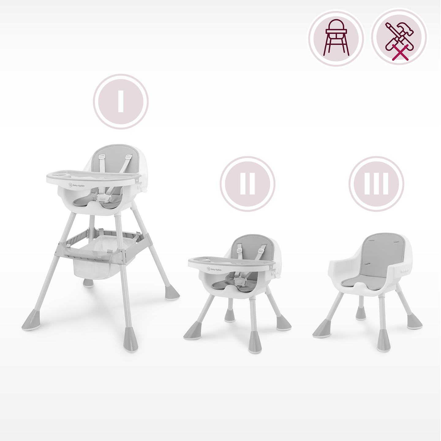 Moby-System Magnolia 2-in-1 säädettävä syöttötuoli - harmaa