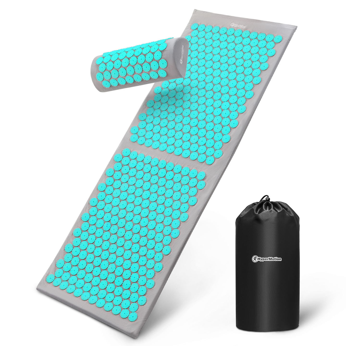 Suuri akupunktiomatto tyynyllä ja päällisellä - 130 cm HyperMotion harmaa-minttu