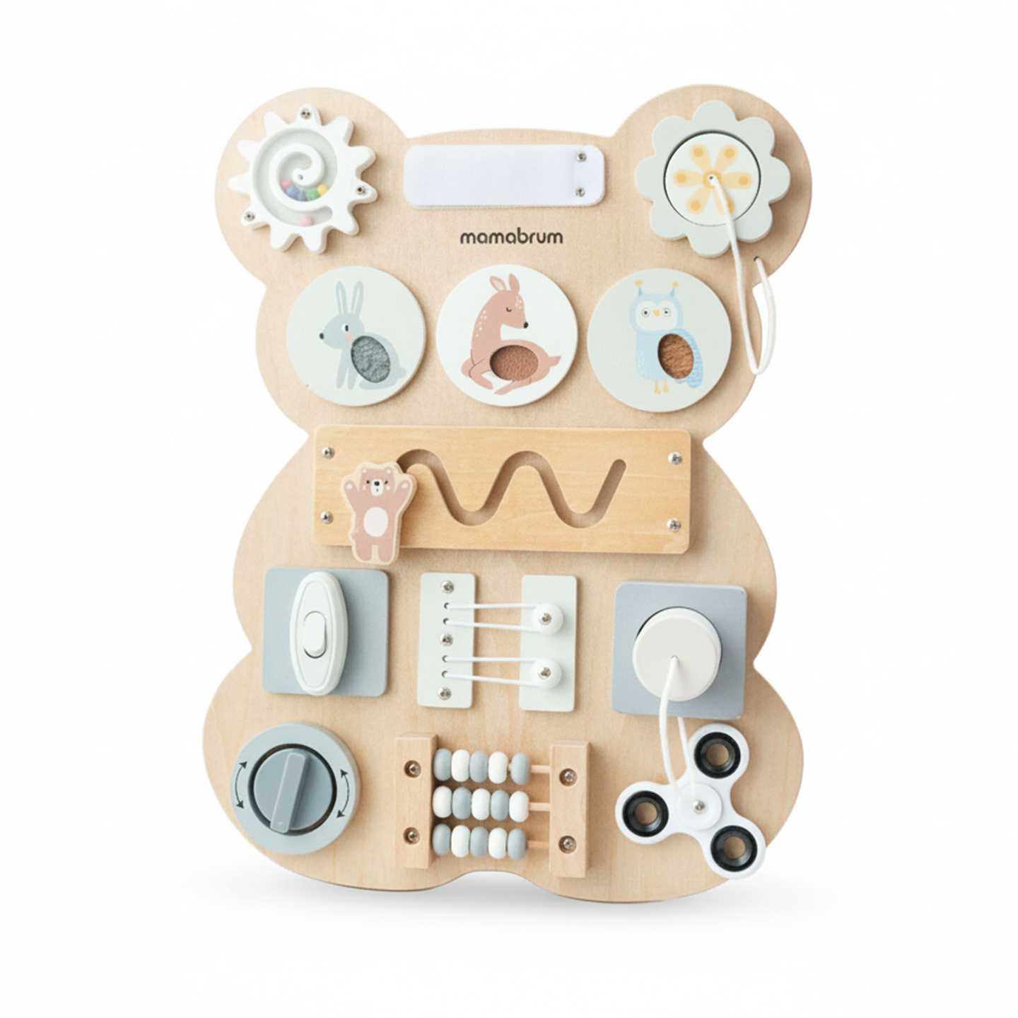 Puinen Montessori-nallekarhumanipulaatiolauta - itsenäisyyden aistioppimiseen: tarranauha, tulppa, sokkelo, napsahdusnuppi