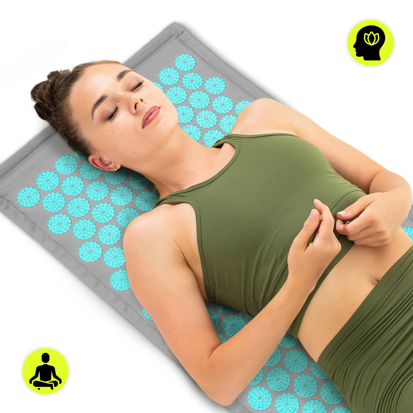 ECO-pellava-akupunktiomatto kookoskuidulla ja tattarityynyllä – 68 cm HyperMotion harmaa-minttu