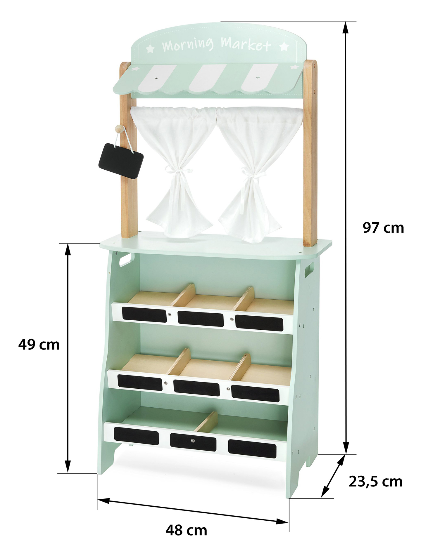 Suuri puukauppa - koju ja teatteri 2 in 1, jossa on vaaka, maksupääte, hedelmiä ja vihanneksia