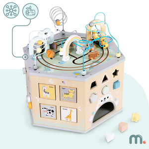 Suuri puinen opetuskuutio - Montessori-lelu, jossa on magneettijuna ja moottorilenkit