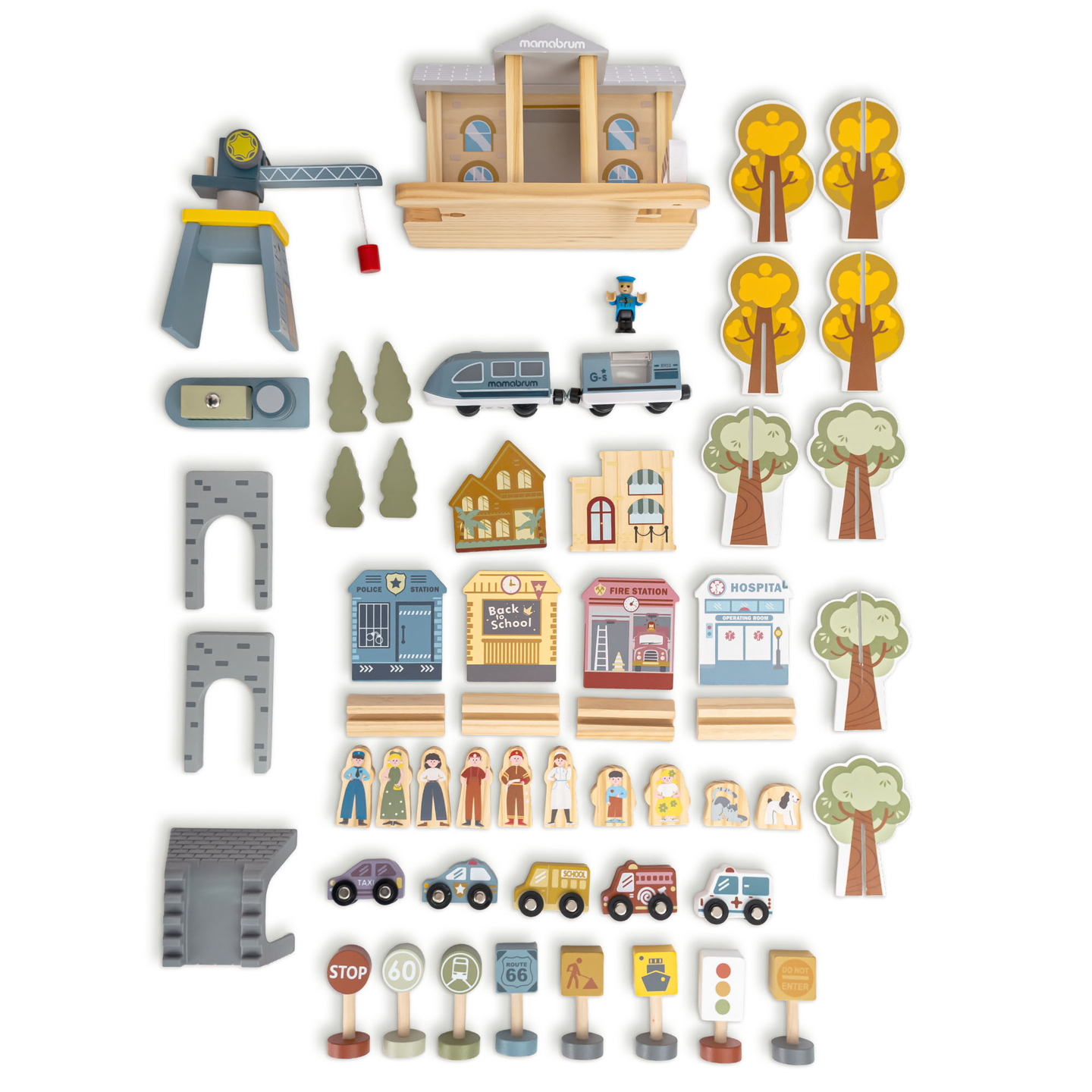 Puinen kaupungin rautatie sähköjunalla - liikkuva nosturi, laiva, sillat