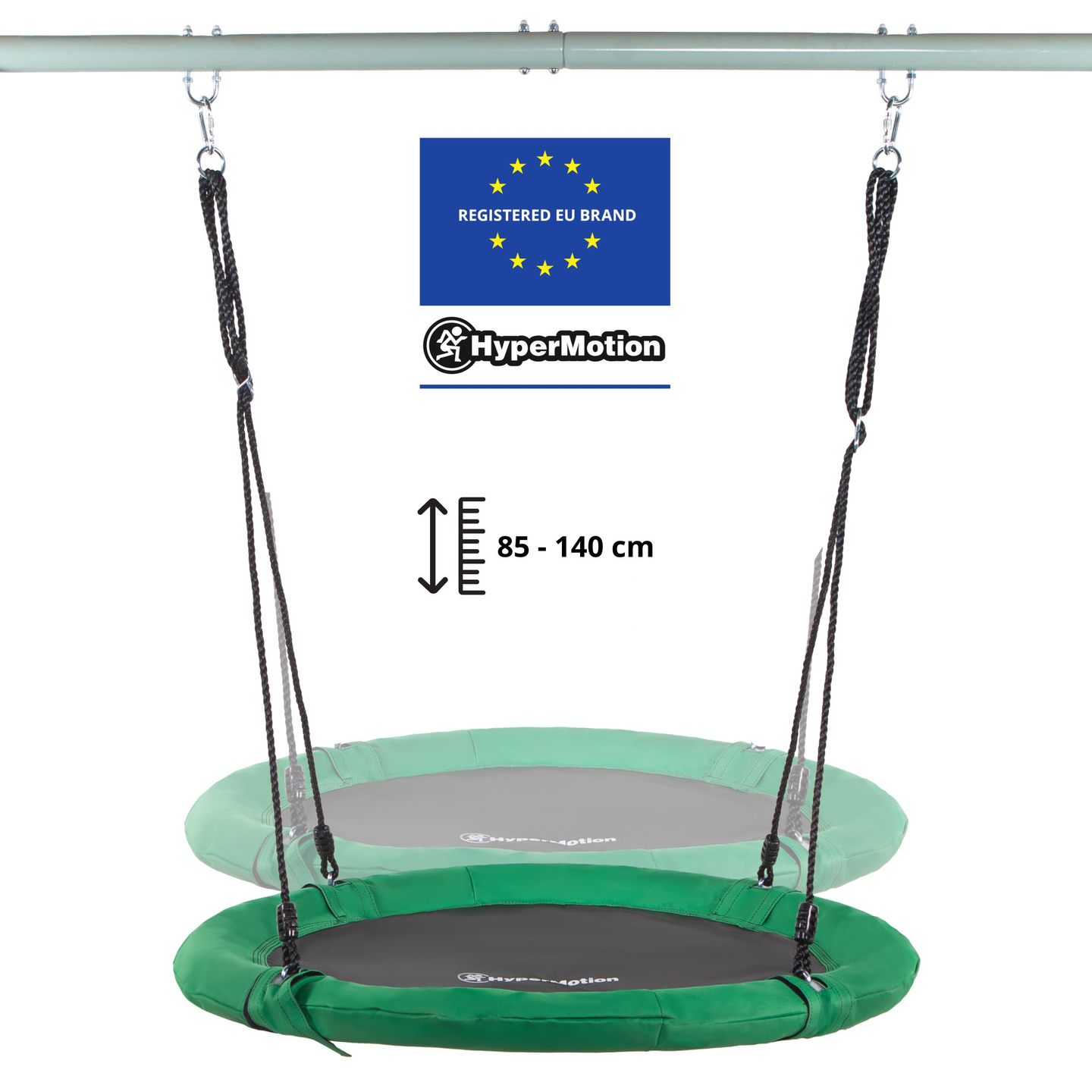 Haikaranpesätyyppinen puutarhakeinu rungolla ja köysillä