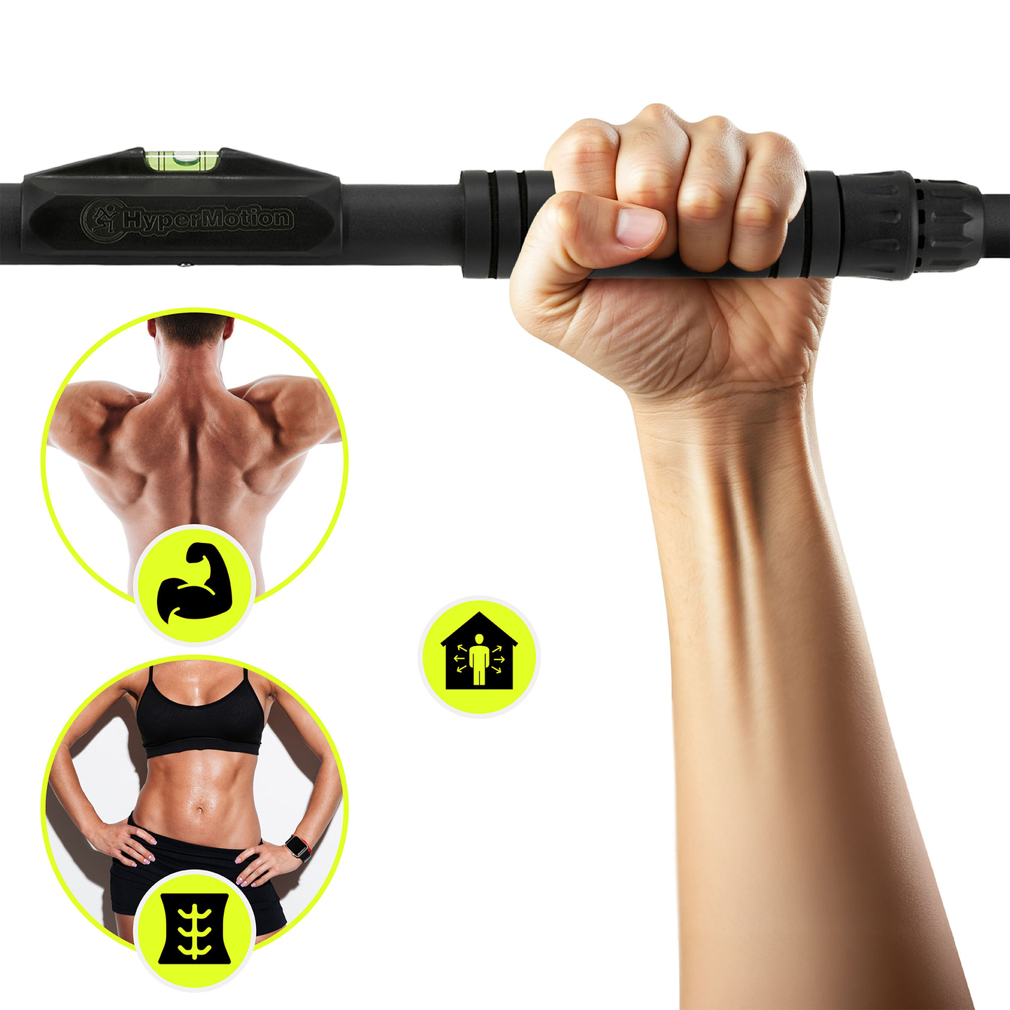 HyperMotion säädettävä leuanvetotanko 70–100 cm, 200 kg, musta