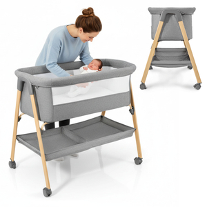 Vauvansänky, vapaasti seisova, matkasänky, kehto patjalla - harmaa