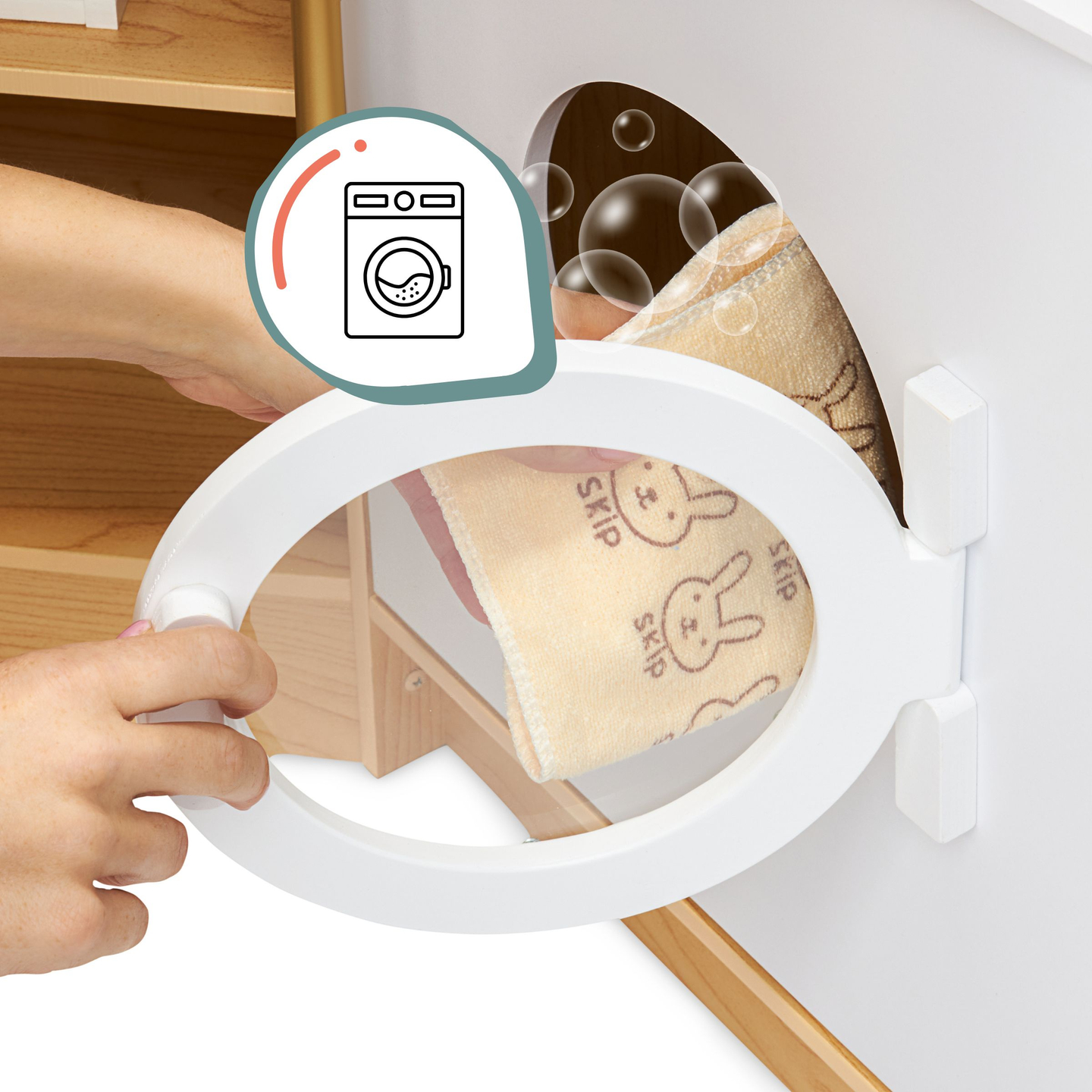 XXXXL suuri puinen interaktiivinen keittiö, jossa on LED-valaistus, pesukone, mikroaaltouuni, kahvinkeitin sekä hedelmä- ja vihannesvalikoima - 50 elementtiä